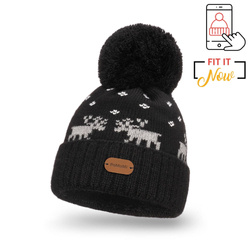 Black hat with reindeer pattern