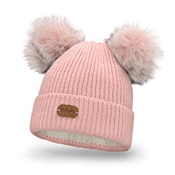 Girl's hat with two pompoms - pink