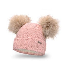 Pink women's hat with two pompoms
