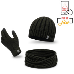 Trendy men's set - fleece lined hat, scarf and gloves