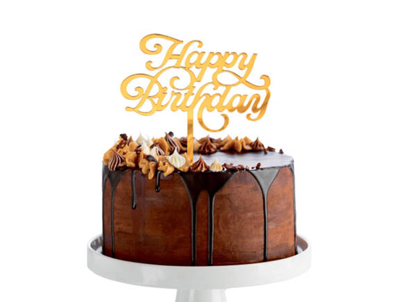 Cake topper Happy Birthday, gold - 1 pc