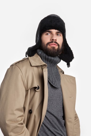 Warm men's set - ear-flap hat and neck warmer